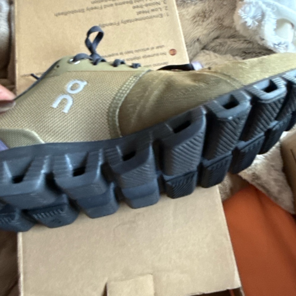 On Clouds Running Men's Khaki and Black Athletic Shoes